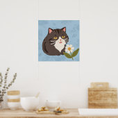 Charmante Niedliche graue Katze mit Kamille Blume Poster (Küche)