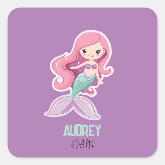 Charmante Niedliche Pastelmaid mit Kindernamen Quadratischer Aufkleber (Vorderseite)