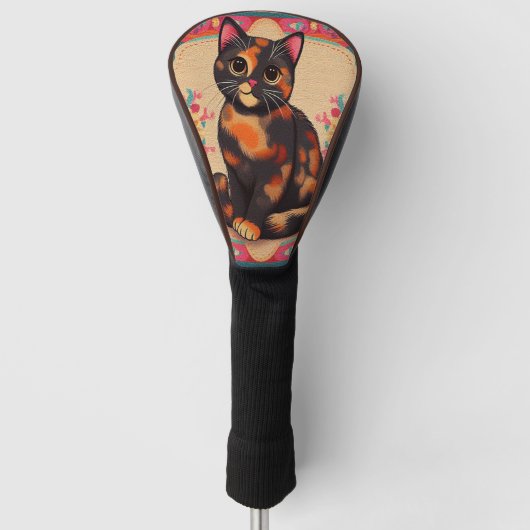 Charmante Niedliche Tortoiseshell Katze Vibrannt B Golf Headcover (Vorderseite)