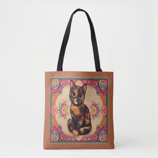 Charmante Niedliche Tortoiseshell Katze Vibrannt B Tasche (Vorderseite)