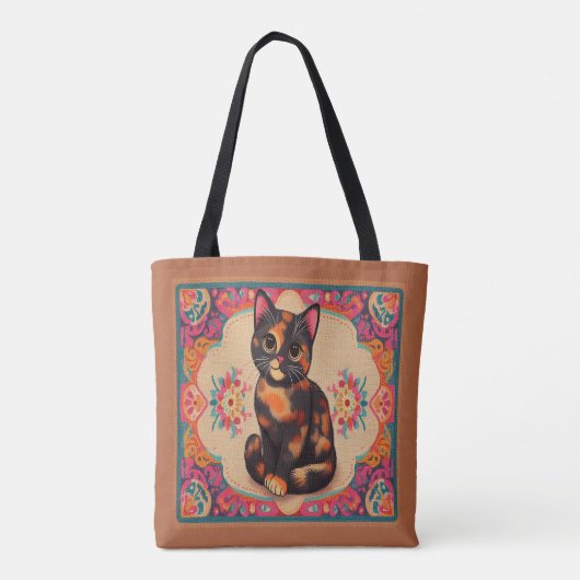 Charmante Niedliche Tortoiseshell Katze Vibrannt B Tasche (Rückseite)