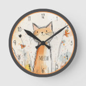 Charmante Orange Katze im Garten Illustration Runde Wanduhr (Vorderseite)