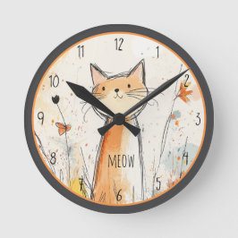 Charmante Orange Katze im Garten Illustration Runde Wanduhr