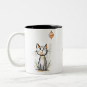 Charmante Orange Katze im Garten Illustration Zweifarbige Tasse (Links)