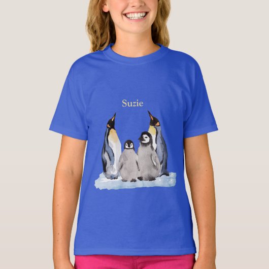 Charmante Penguin Familie mit Name T - Shirt (Vorderseite)
