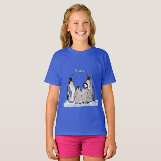 Charmante Penguin Familie mit Name T - Shirt (Vorne ganz)