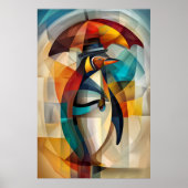 Charmante Pinguin - kubistische Dandy im Regen Poster (Vorne)