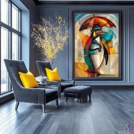 Charmante Pinguin - kubistische Dandy im Regen Poster