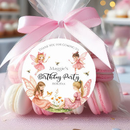 Charmante Pink Fairies Woodland Geburtstagsparty Runder Aufkleber