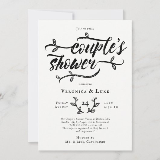 Charmante Pinselskriptdusche Einladung (Vorderseite)