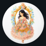 Charmante romantische Vintage Girlanalrahmen Keramikknauf<br><div class="desc">Elegantes,  individuelles Design mit einem goldenen verzierten Rahmen,  umgeben von pastellfarbenen Blume in Pfirsich- und Blautönen. Mit Platz für personalisierte Initialen oder Monogramm kombiniert dieses Kunstwerk romantischen Charme mit zeitloser Eleganz. Ideal für Hochzeiten,  Geschenke und schicke Zuhause-Dekorakzente.</div>