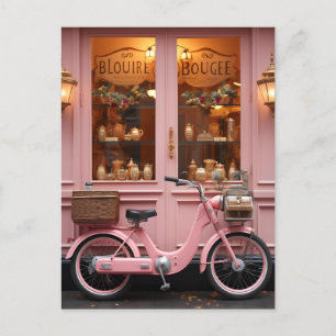 Charmante rosa Ladenfront mit Vintage-Moped Postkarte
