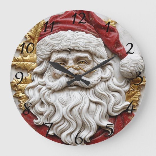 Charmante Santa Skulptur verkörpert Weihnachten Große Wanduhr (Vorderseite)