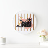 Charmante schwarze Katzenpastellwand Große Wanduhr (Zuhause)