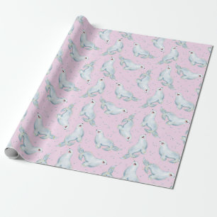 Charmante Siegel Ozeantiere in Pastellrosa Geschenkpapier