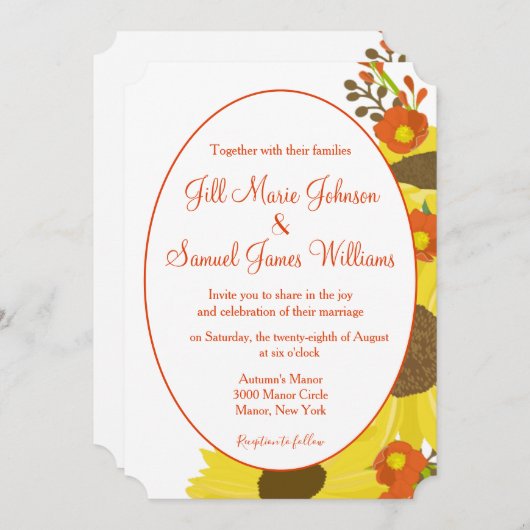 Charmante Sonnenblumen Hochzeit Einladung (Vorne/Hinten)