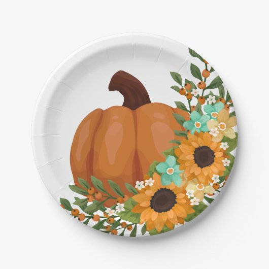 Charmante Sonnenblumen & Orange Pumpkin Pappteller (Vorderseite)
