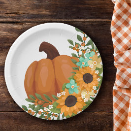 Charmante Sonnenblumen & Orange Pumpkin Pappteller