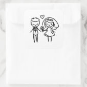 Charmante Strichmännchen Braut und Groom Hochzeit Quadratischer Aufkleber (Tasche)