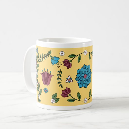 Charmante Tasse Gelb und Blumen (Vorderseite Links)