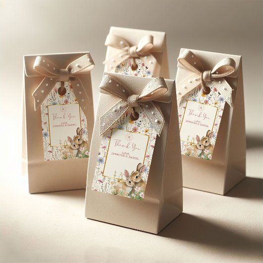 Charmante Twin Bunny Floral Neutral Baby Dusche Geschenkanhänger