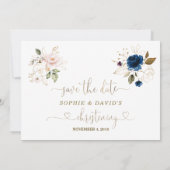 Charmante Twins Pink Blue Floral Gold Christening Save The Date (Rückseite)