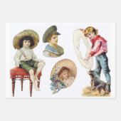 Charmante Viktorianische Kinder und Hundekollektio Geschenkpapier Set (Vorderseite)