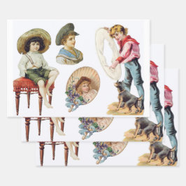 Charmante Viktorianische Kinder und Hundekollektio Geschenkpapier Set