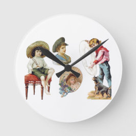 Charmante Viktorianische Kinder und Hundekollektio Runde Wanduhr