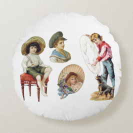 Charmante Viktorianische Kinder und Hundekollektio Rundes Kissen