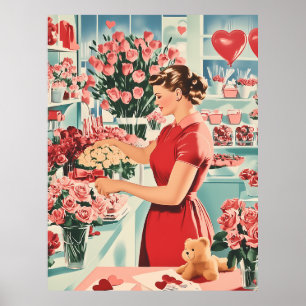 Charmante Vintage Blume Shop Szene Poster