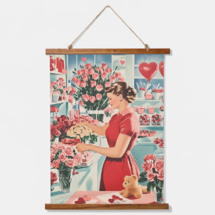 Charmante Vintage Blume Shop Szene Wandteppich Mit Holzrahmen