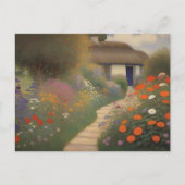 Charmante Vintage Hütte Landschaft Ölgemälde Postkarte (Vorderseite)