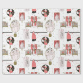 Charmante Vintage Mode-Illustrationen Geschenkpapier (Flach)