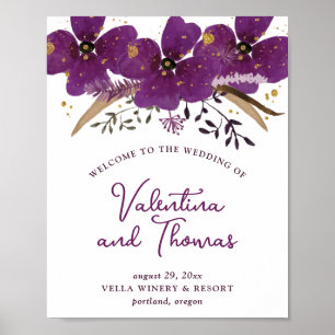 Charmante Violett-Aquarellfarben-Blume Hochzeitspo Poster