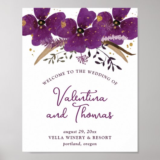 Charmante Violett-Aquarellfarben-Blume Hochzeitspo Poster (Vorne)