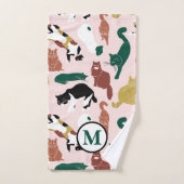 Charmante, von Hand gezeichnet Katzen auf rosa Hin Badhandtuch Set (Handtuch)