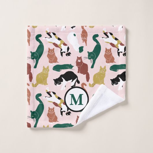 Charmante, von Hand gezeichnet Katzen auf rosa Hin Badhandtuch Set (Waschlappen)