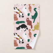 Charmante, von Hand gezeichnet Katzen auf rosa Hin Badhandtuch Set (Handtuch)