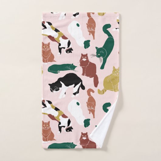 Charmante, von Hand gezeichnet Katzen auf rosa Hin Badhandtuch Set (Handtuch)