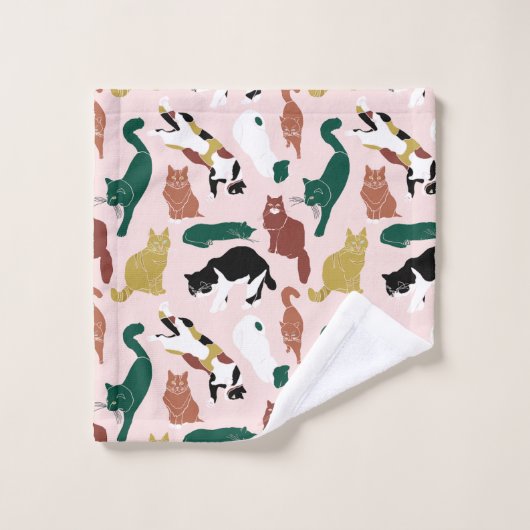 Charmante, von Hand gezeichnet Katzen auf rosa Hin Badhandtuch Set (Waschlappen)