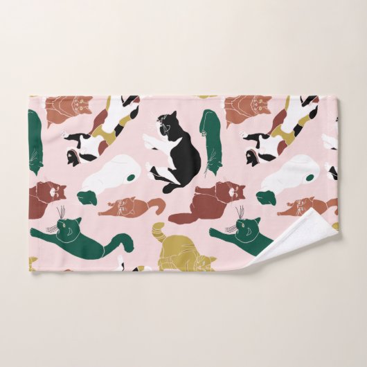 Charmante, von Hand gezeichnet Katzen auf rosa Hin Badhandtuch Set (Handtuch)