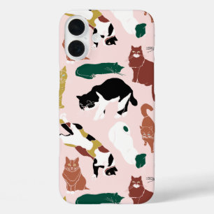 Charmante, von Hand gezeichnet Katzen auf rosa Hin iPhone 16 Plus Hülle