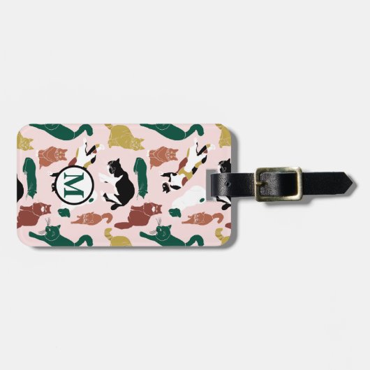 Charmante, von Hand gezeichnet Katzen auf rosa Hin Gepäckanhänger (Vorderseite horizontal)