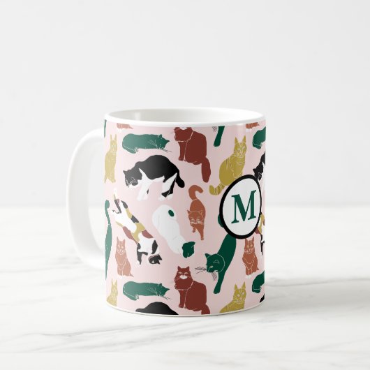 Charmante, von Hand gezeichnet Katzen auf rosa Hin Kaffeetasse (Vorderseite Links)