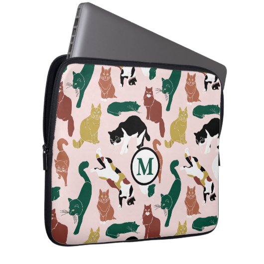 Charmante, von Hand gezeichnet Katzen auf rosa Hin Laptopschutzhülle (Vorne Rechts)