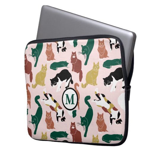 Charmante, von Hand gezeichnet Katzen auf rosa Hin Laptopschutzhülle (Vorderseite Links)