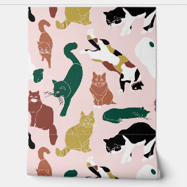 Charmante, von Hand gezeichnet Katzen auf rosa Hin Tapete