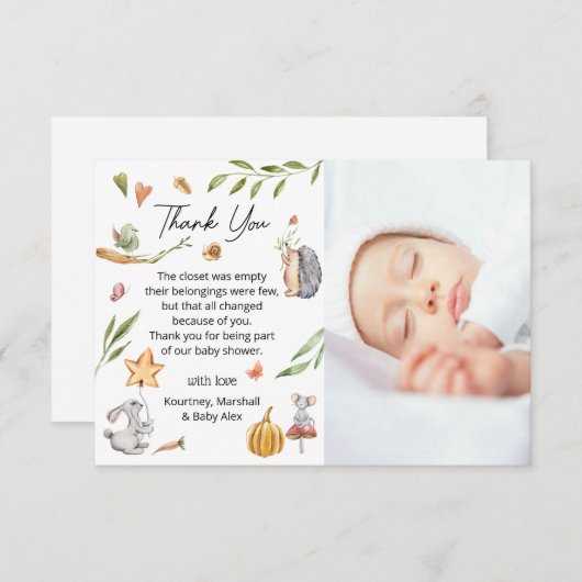 Charmante Waldtiere neutrale Babydusche Dankeskarte (Vorne/Hinten)