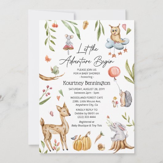 Charmante Waldtiere neutrale Babydusche Einladung (Vorderseite)
